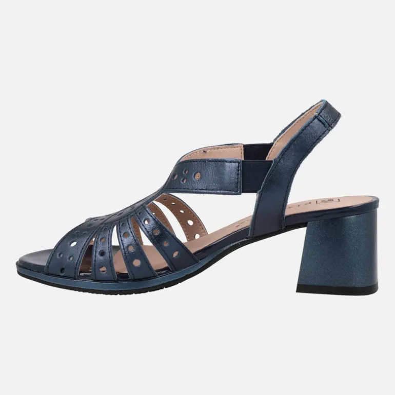 Sandalias de tacón en piel metalizada azul marino