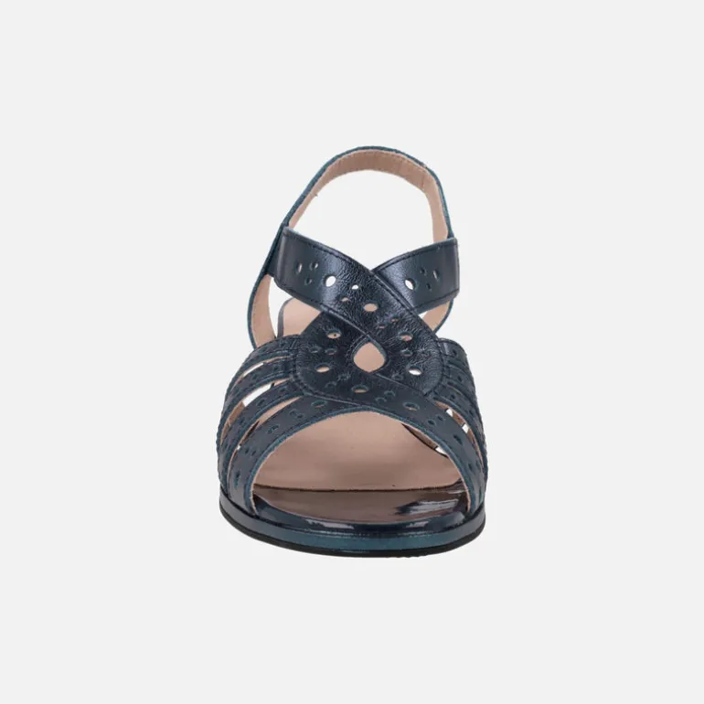 Sandalias de tacón en piel metalizada azul marino