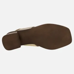 Sandalias de tacón en piel metalizada oro con cierre de velcro