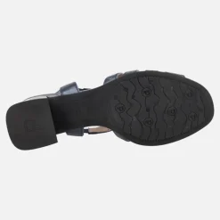 Sandalias de tacón en piel metalizada azul marino