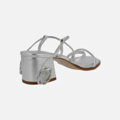 SANDALIAS DE TACÓN GRECIA EN PIEL METALIZADA CON TIRAS Y CINTAS