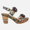 Sandalias de tacón Nellao 15 Beige con motivos florales y velcros