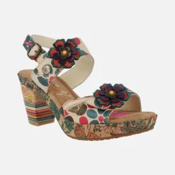 Sandalias de tacón Nellao 15 Beige con motivos florales y velcros