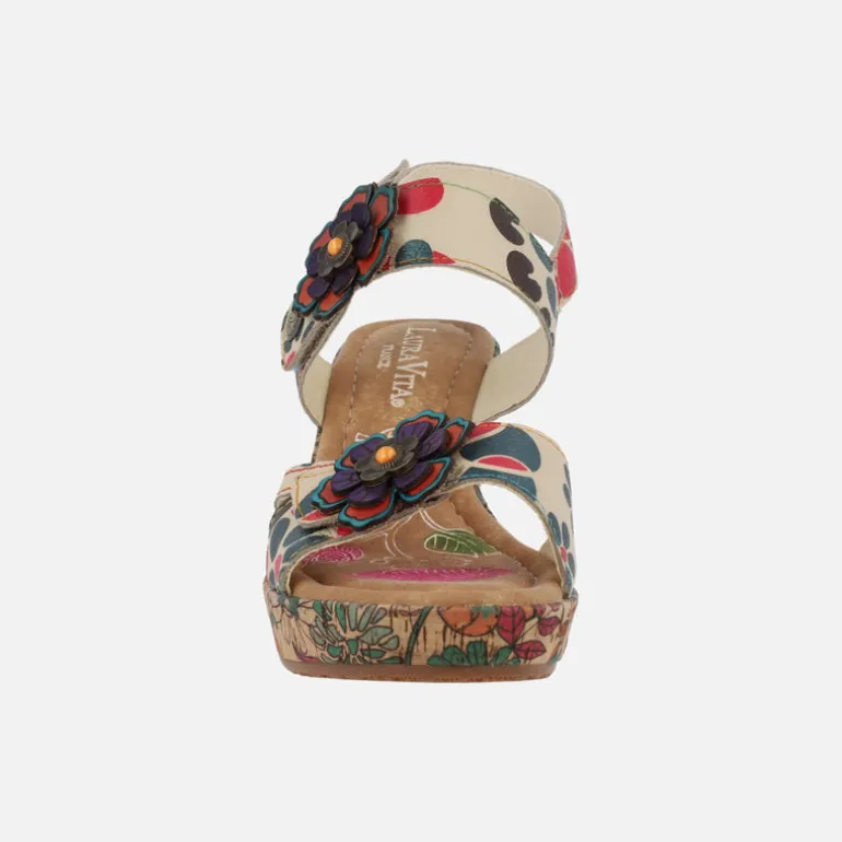 Sandalias de tacón Nellao 15 Beige con motivos florales y velcros