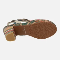 Sandalias de tacón Nellao 15 Beige con motivos florales y velcros