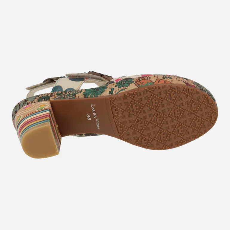Sandalias de tacón Nellao 15 Beige con motivos florales y velcros