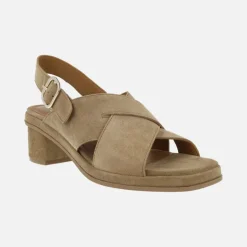 Sandalias de tacón Sena con tiras cruzadas en serraje marrón