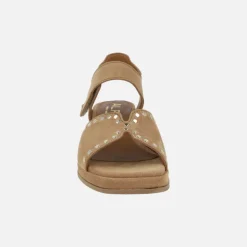 Sandalias de tacón Sena en serraje camel con cierre de velcro