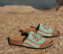 Sandalias de tejido crochet en combinado aqua