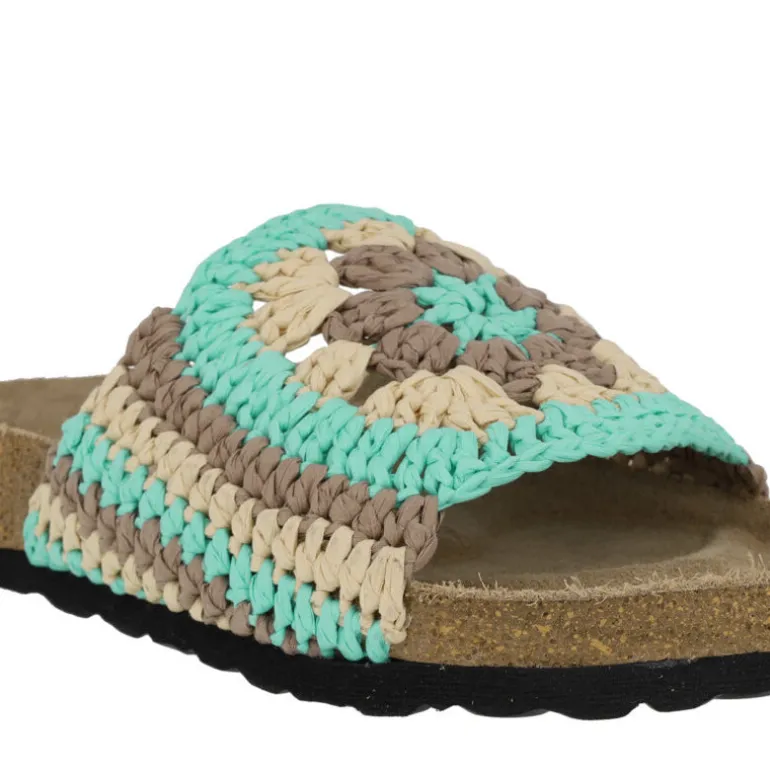 Sandalias de tejido crochet en combinado aqua