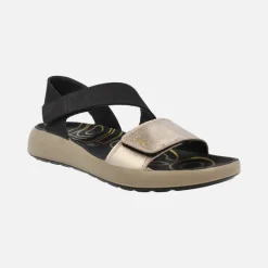 Sandalias de tiras con cierre de velcro en combinado negro y oro