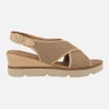 Sandalias de tiras cruzadas en piel y tejido rejilla