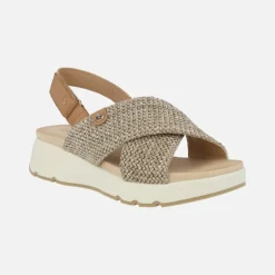 Sandalias de tiras cruzadas efecto rafia con cierre de velcro