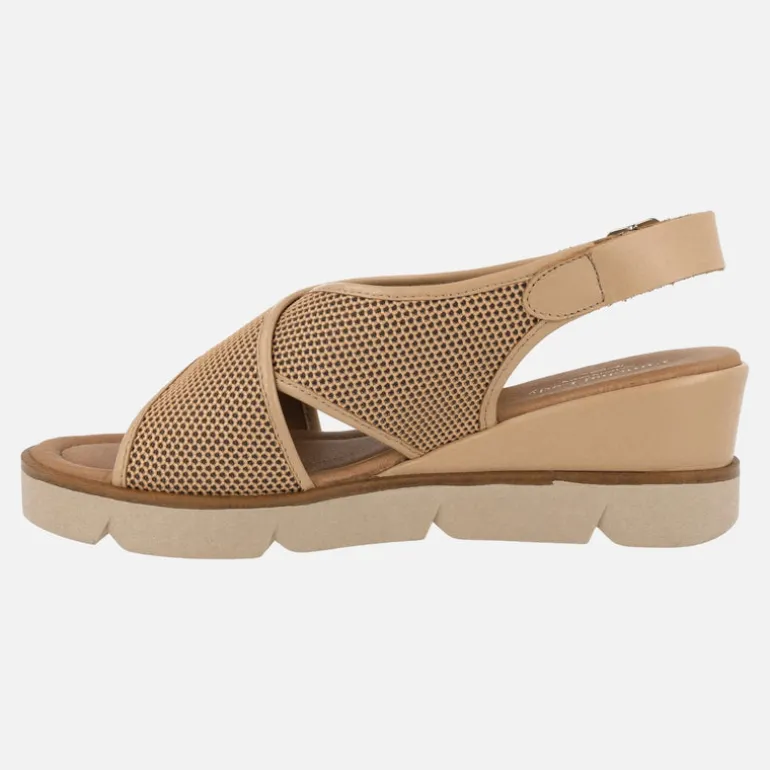 Sandalias de tiras cruzadas en piel y tejido rejilla