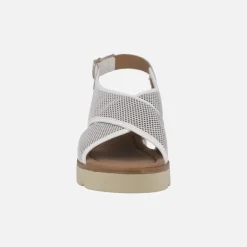 Sandalias de tiras cruzadas en piel y tejido rejilla