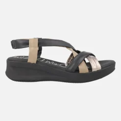 Sandalias de tiras de piel combinadas y cuña baja