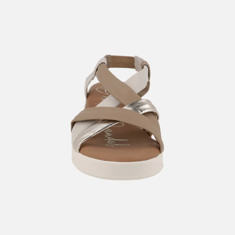 Sandalias de tiras de piel combinadas y cuña baja