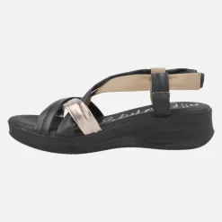 Sandalias de tiras de piel combinadas y cuña baja
