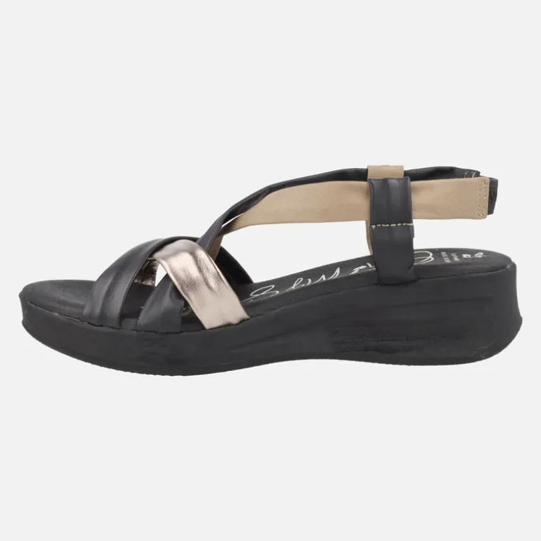 Sandalias de tiras de piel combinadas y cuña baja