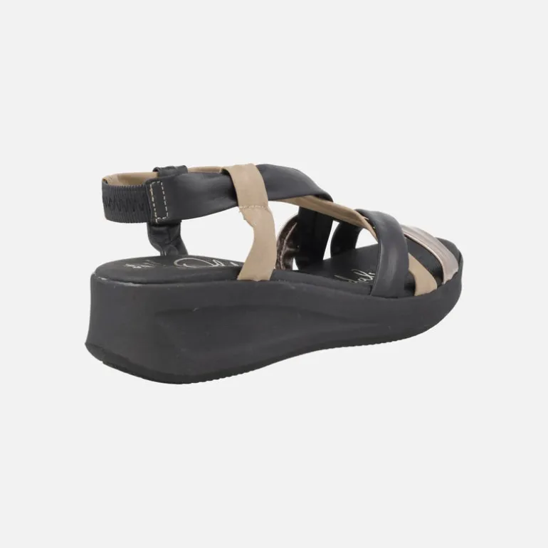 Sandalias de tiras de piel combinadas y cuña baja