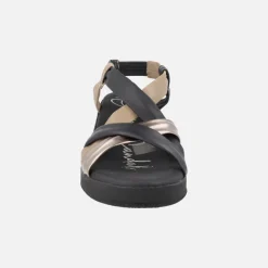Sandalias de tiras de piel combinadas y cuña baja