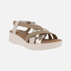 Sandalias de tiras de piel combinadas y cuña baja