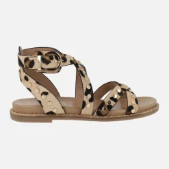 Sandalias de tiras en animal print leopardo con remaches dorados
