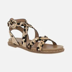 Sandalias de tiras en animal print leopardo con remaches dorados
