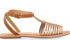Sandalias de tiras en cuero y oro Claraval