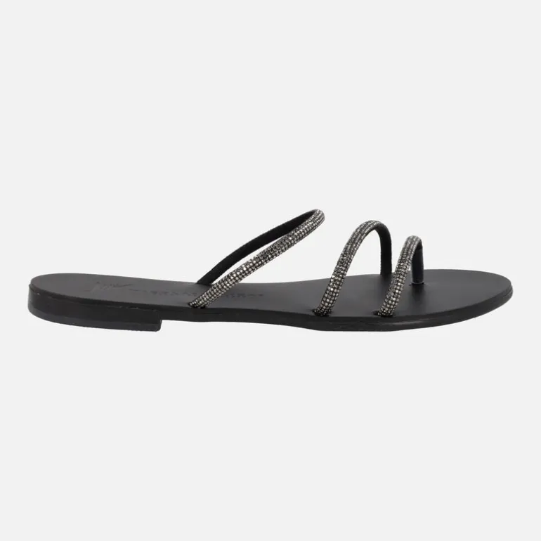 Sandalias de tiras en negro con strass 27-TC de Nicolas Lainas