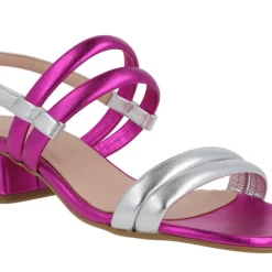 Sandalias de tiras en pieles metalizadas con tacón ancho
