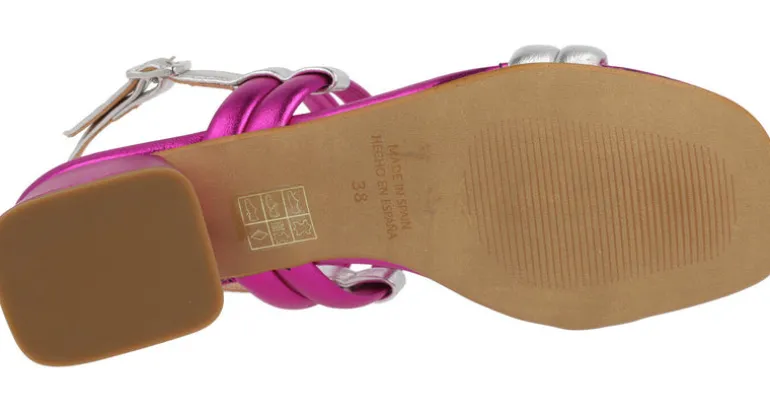 Sandalias de tiras en pieles metalizadas con tacón ancho