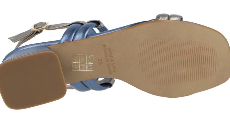 Sandalias de tiras en pieles metalizadas con tacón ancho