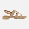 Sandalias de tiras en serraje camel Amalfi con adorno metálico