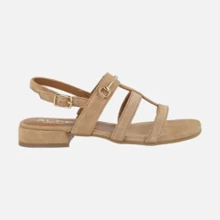 Sandalias de tiras en serraje camel Amalfi con adorno metálico