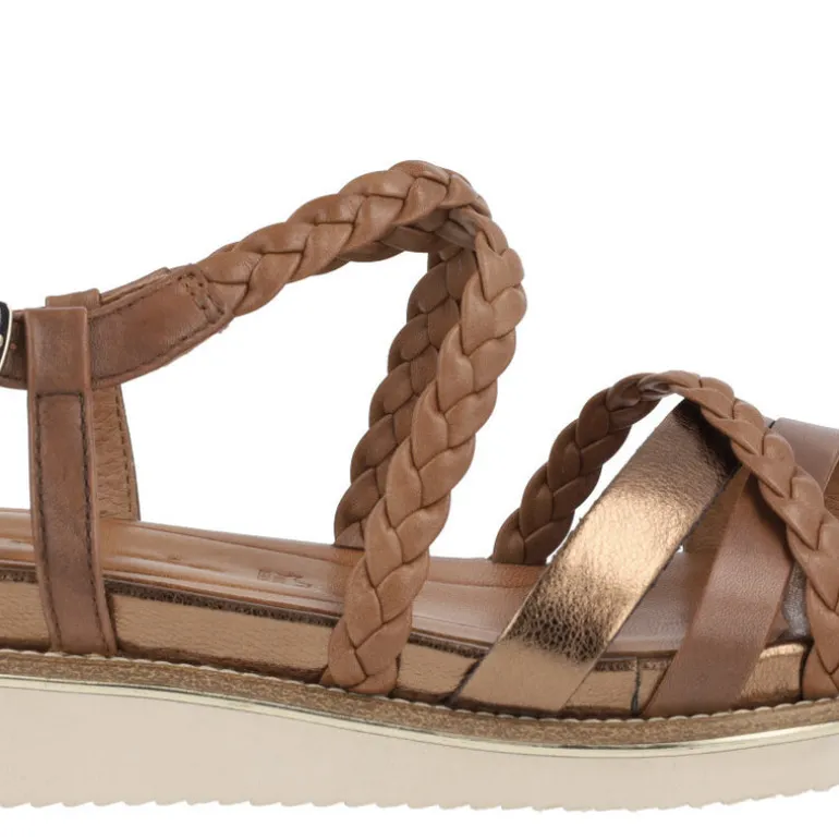 Sandalias de tiras para mujer en combinado marron