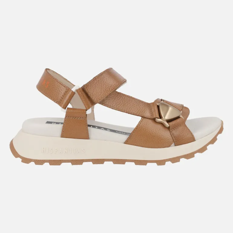 Sandalias deportivas en piel cuero con cierre de velcro Maui