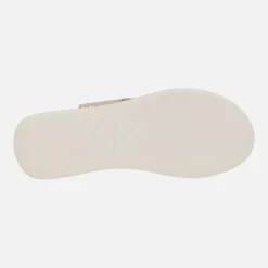 Sandalias en piel beige con efecto trenzado y tira al talón con velcro