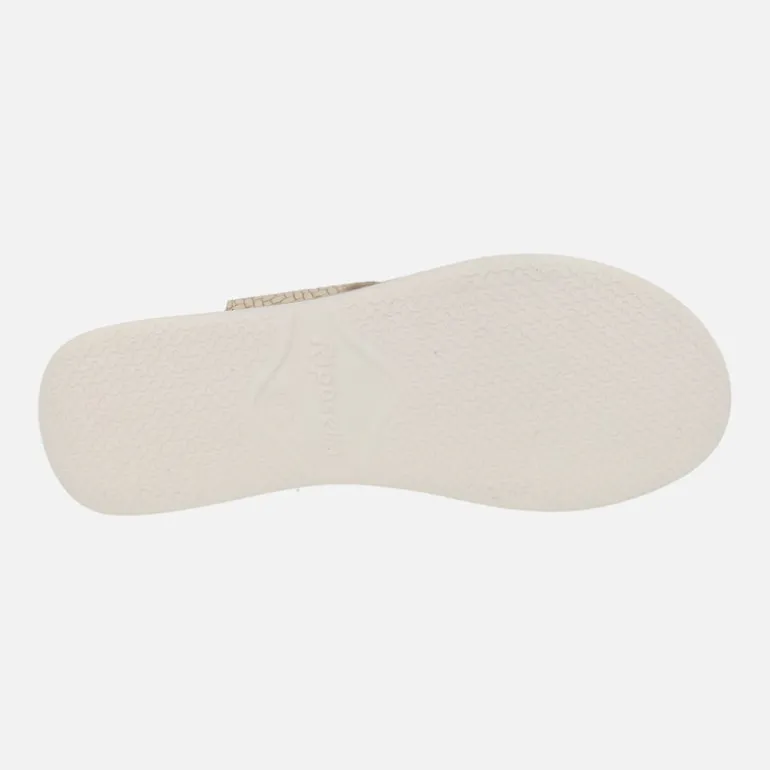 Sandalias en piel beige con efecto trenzado y tira al talón con velcro