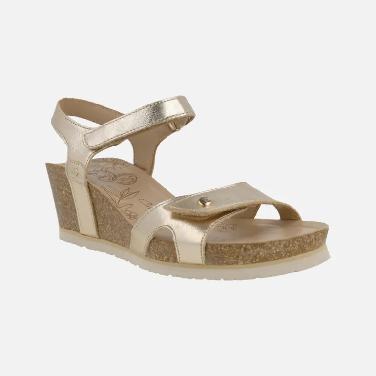 Sandalias en piel dorada con cuña y cierre de velcro Julia Shine