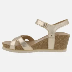 Sandalias en piel dorada con cuña y cierre de velcro Julia Shine