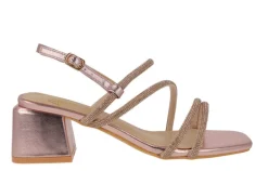 Sandalias en rosa metalizado con tiras de strass