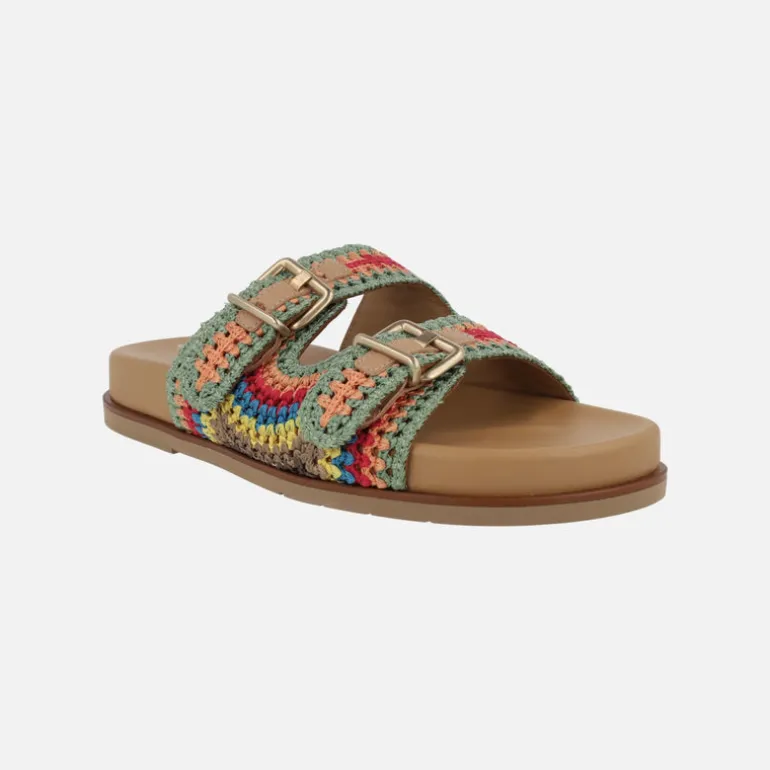 Sandalias en tejido efecto crochet multicolor con hebillas