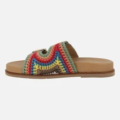 Sandalias en tejido efecto crochet multicolor con hebillas