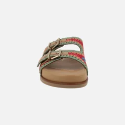 Sandalias en tejido efecto crochet multicolor con hebillas