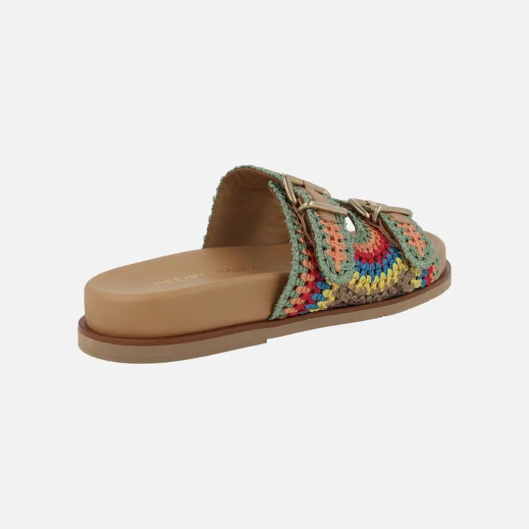 Sandalias en tejido efecto crochet multicolor con hebillas