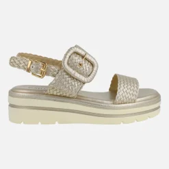 Sandalias en trenzado oro con tira ajustable al talón