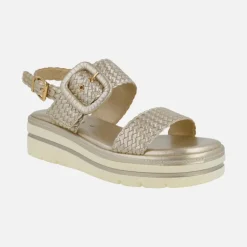 Sandalias en trenzado oro con tira ajustable al talón