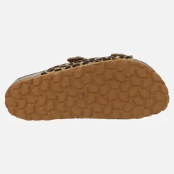 Sandalias estilo bio en piel animal print leopardo con hebillas doradas