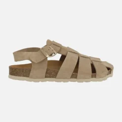 Sandalias estilo cangrejeras bio en serraje taupe